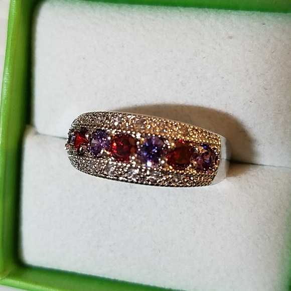Pink & Purple Rhinestone Silver Tone Ring Size 11 - Picture 1 of 1